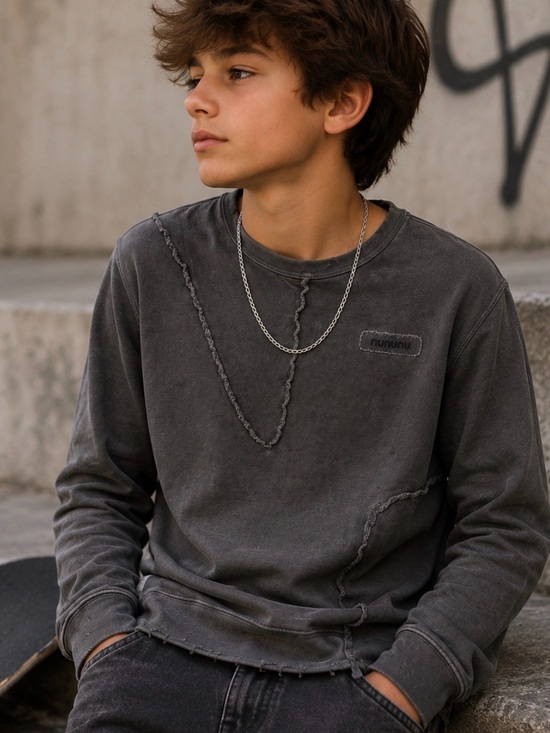nununu Other - nununu Stone Washed Charcoal Distressed Crewneck Sweatshirt Tee  - 12-14 / NWT